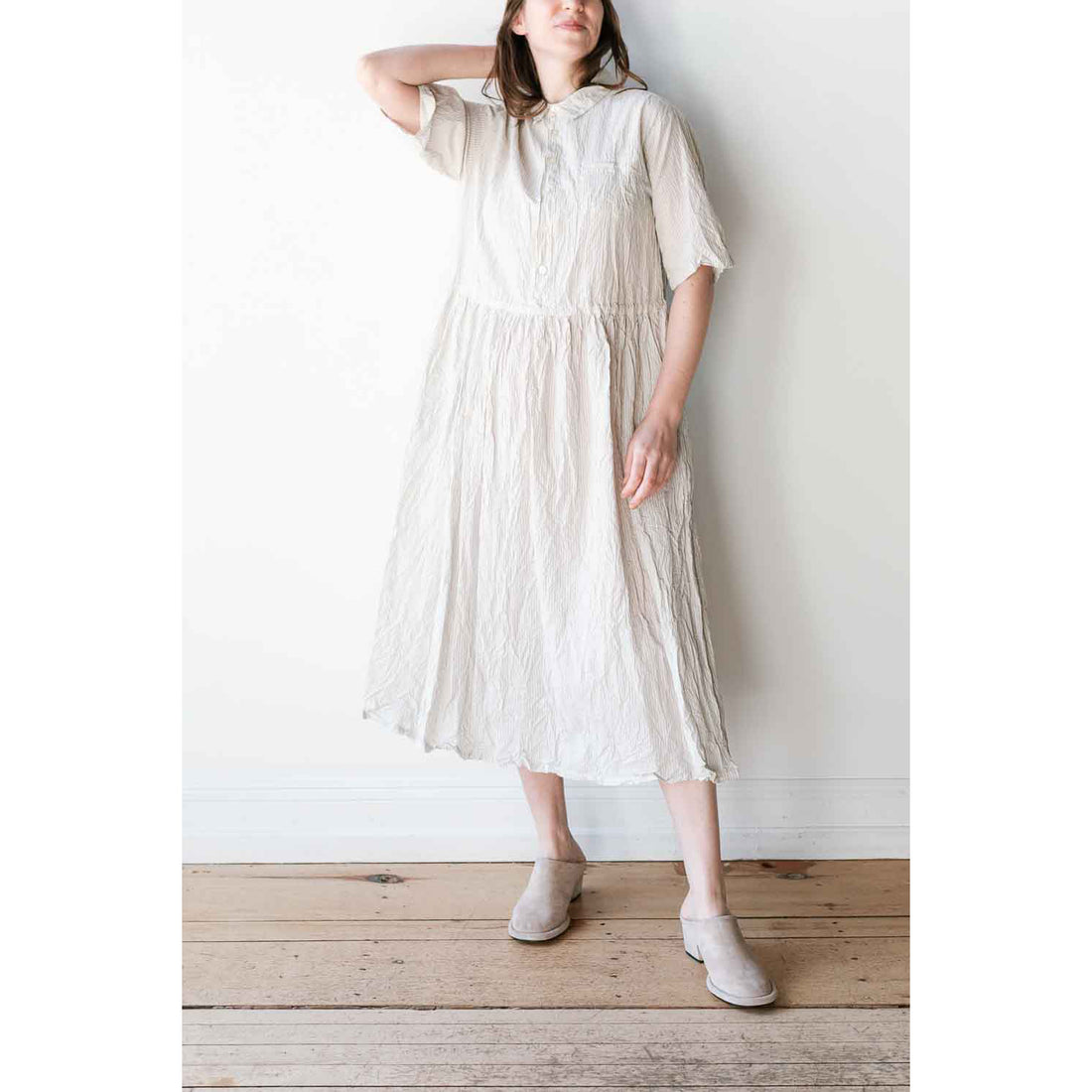 Pas de Calais C/L Stripe Short Sleeve Dress in Natural