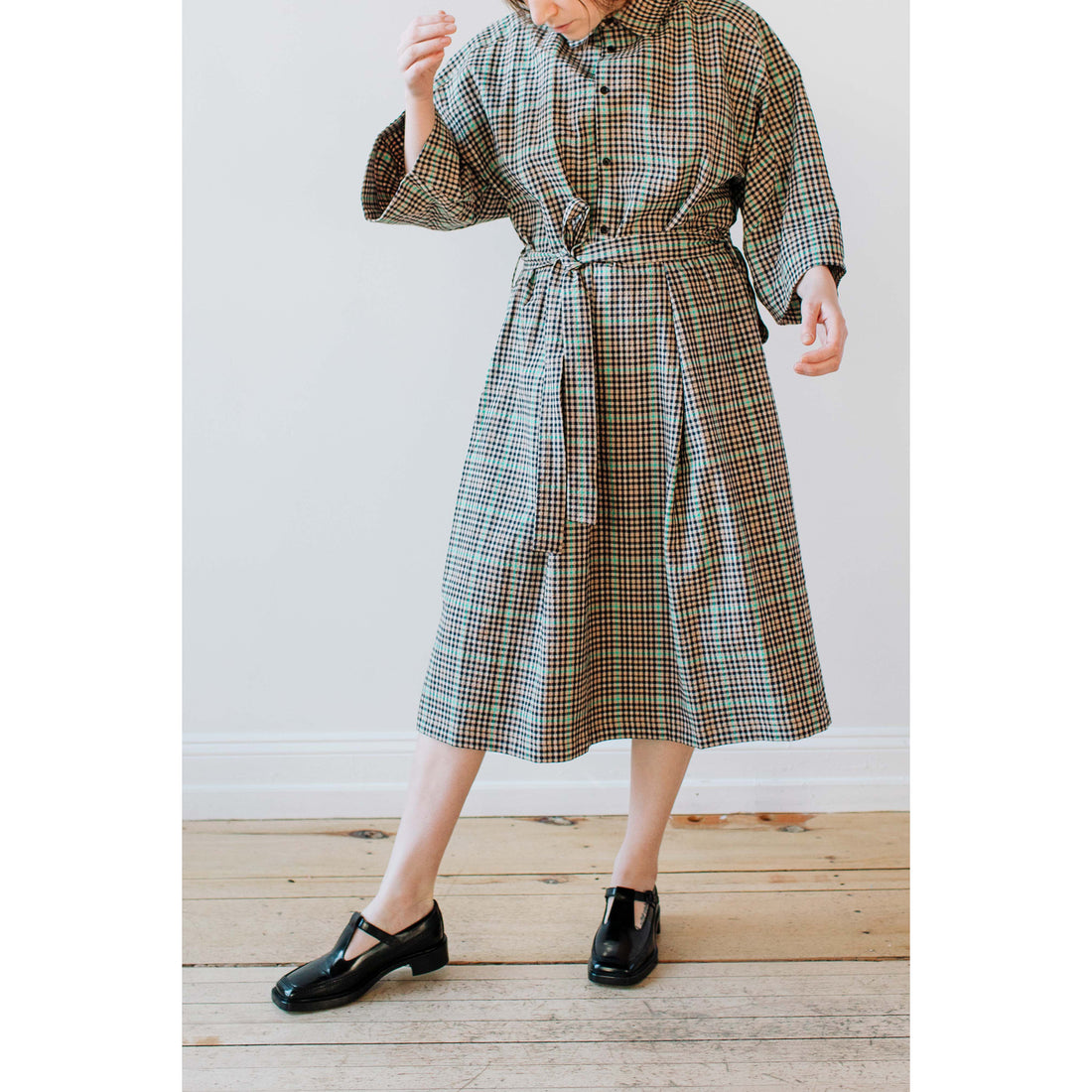 Henrik Vibskov Transfer Dress in Brown Green Checks