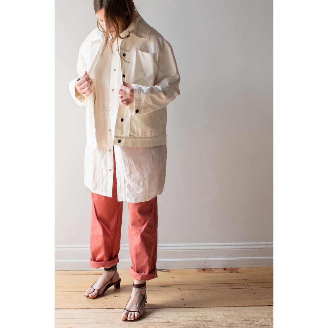 Ichi Antiquités Linen Natural Washer Long Sleeve Shirt in White