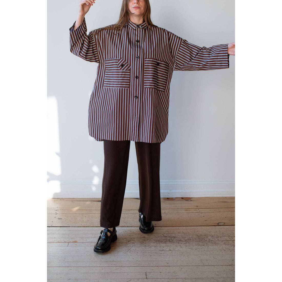 KasMaria Smock Shirt Dress in Stripe Cotton-Blend Taffeta