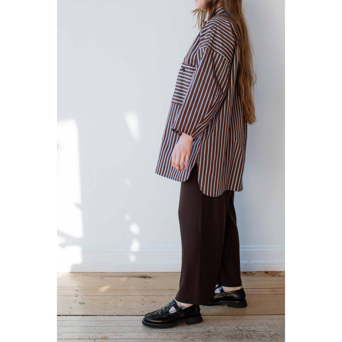 Black Crane Wool Straight Pants in Cacao