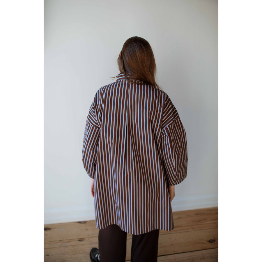 KasMaria Smock Shirt Dress in Stripe Cotton-Blend Taffeta