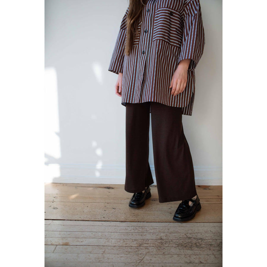 Black Crane Wool Straight Pants in Cacao