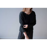 Evam Eva Wool Silk  V Neck Pullover in Charcoal