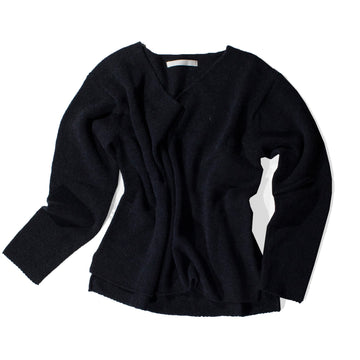 Evam Eva Wool Silk  V Neck Pullover in Charcoal