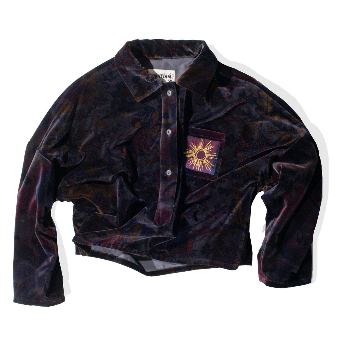 Anntian Velvet Shirt in Darkblue with Flowers