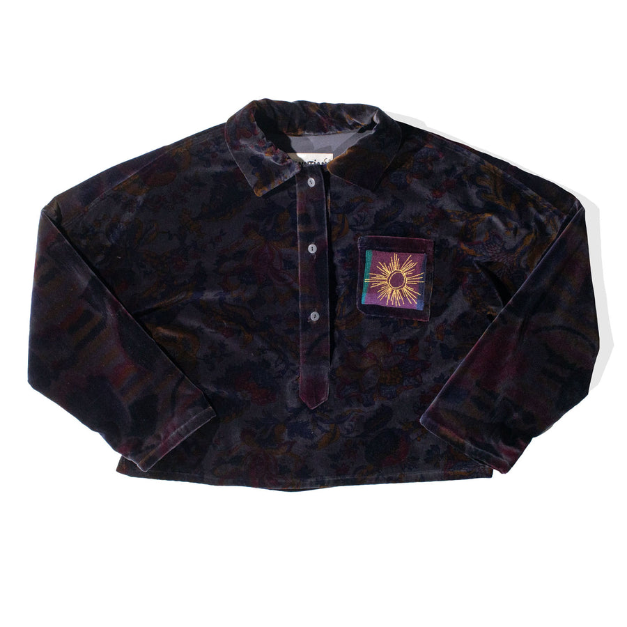 Anntian Velvet Shirt in Darkblue with Flowers