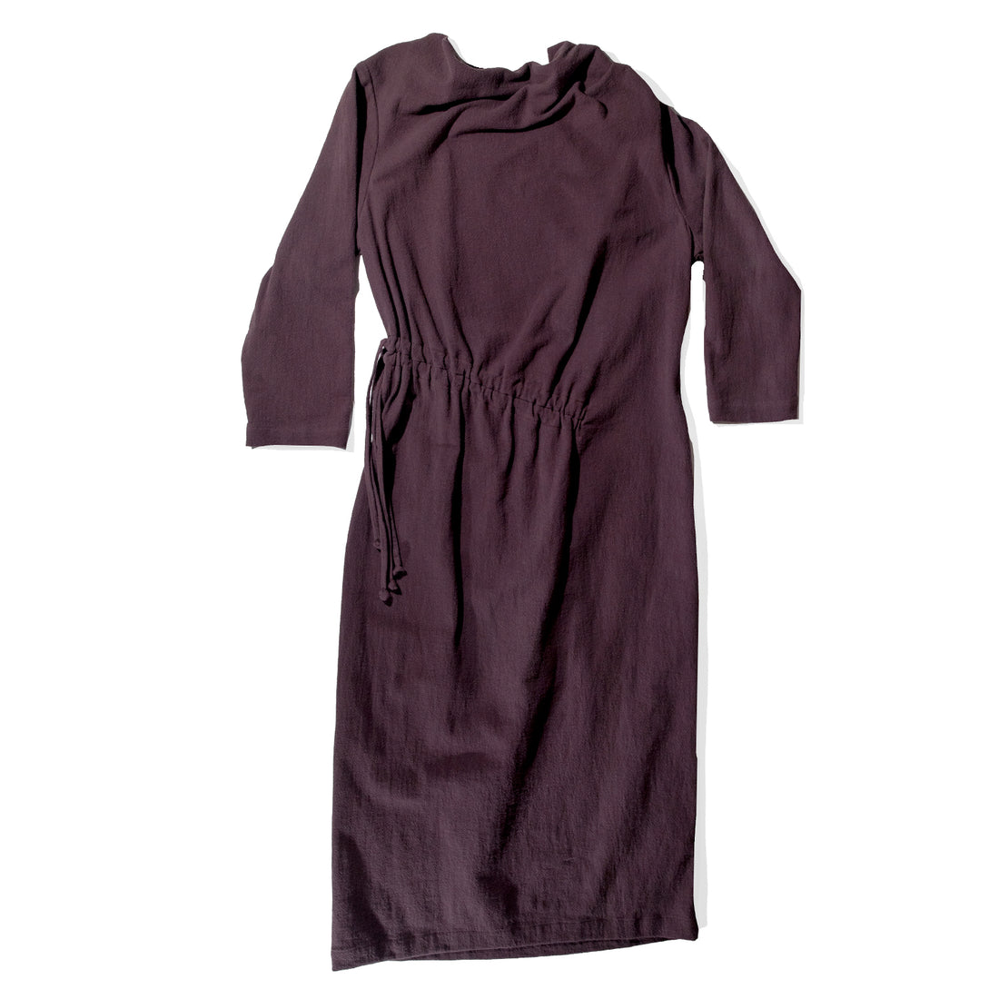 Black Crane Ruched Dress in Plum