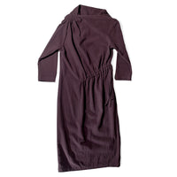 Black Crane Ruched Dress in Plum