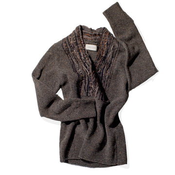 Correll Correll Wool Strand Sweater in Gray/Brown Donegal