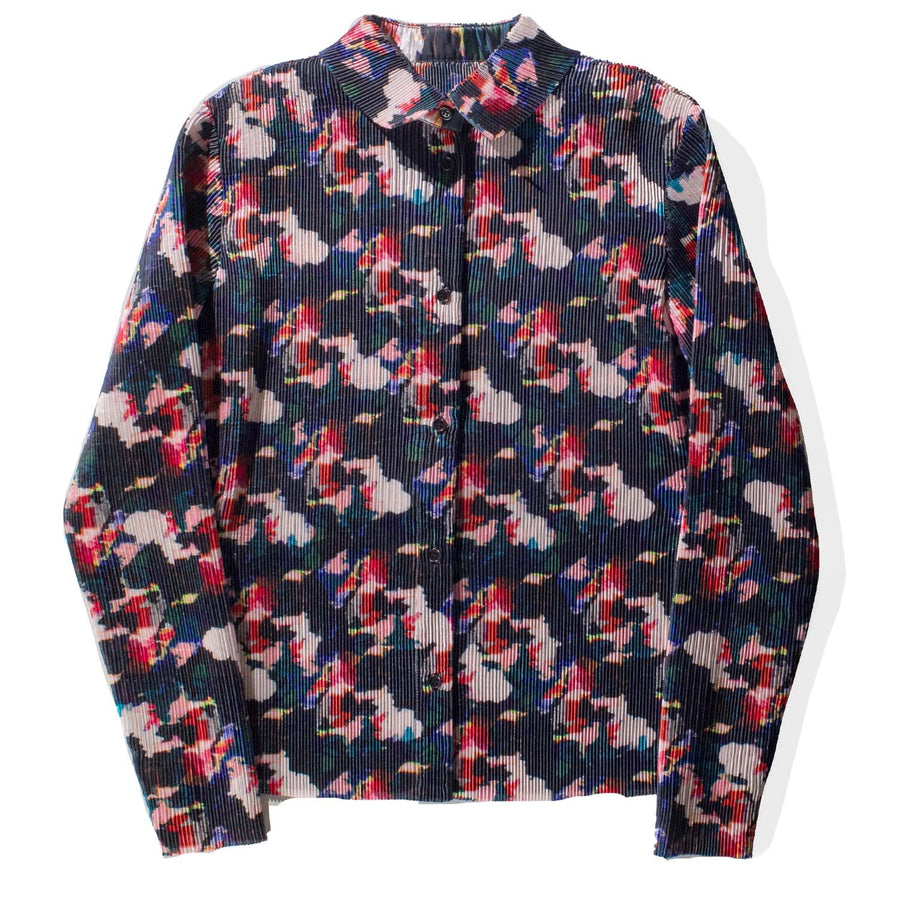 Henrik Vibskov Remember Plisse Shirt in Dark Flowery Clouds