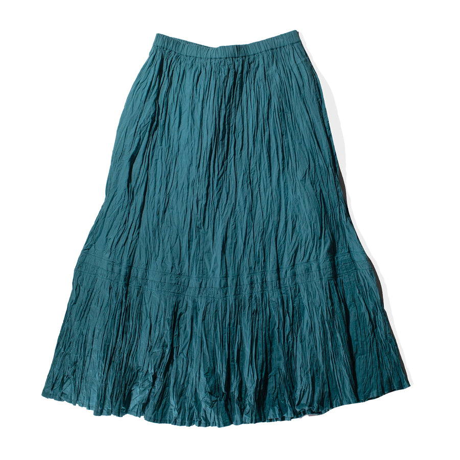 ICHI Crinkle Skirt in Blue Green