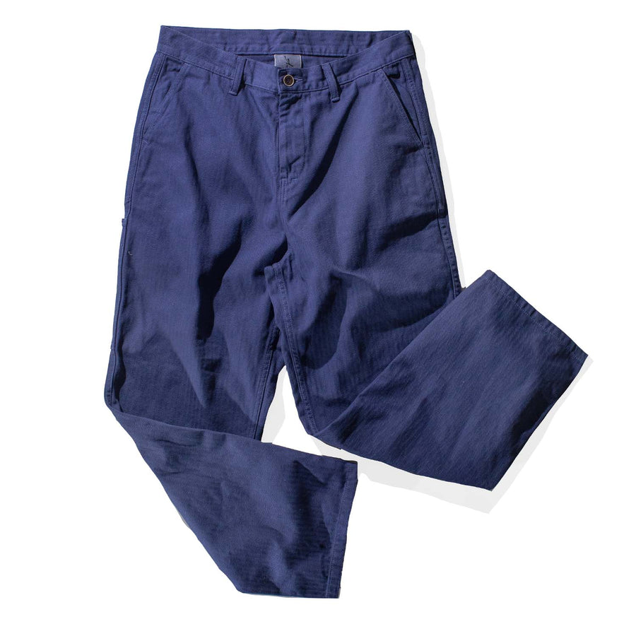 Ichi Antiquités Herringbone Garment Dye Cotton Pants in Navy