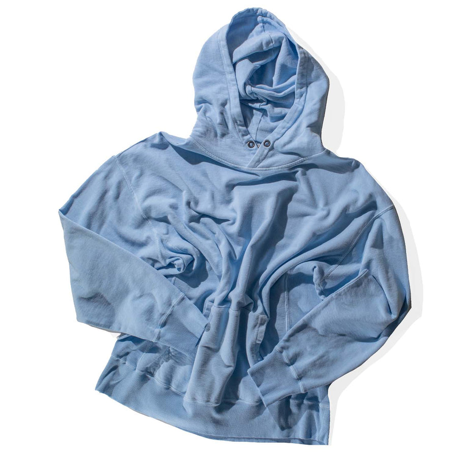 Ichi Antiquités Lightweight Pigment French Terry Hoodie in Light Blue