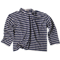 Ichi Antiquités Striped Knit Cotton Pullover in Navy x Natural