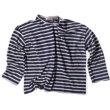 Ichi Antiquités Striped Knit Cotton Pullover in Navy x Natural