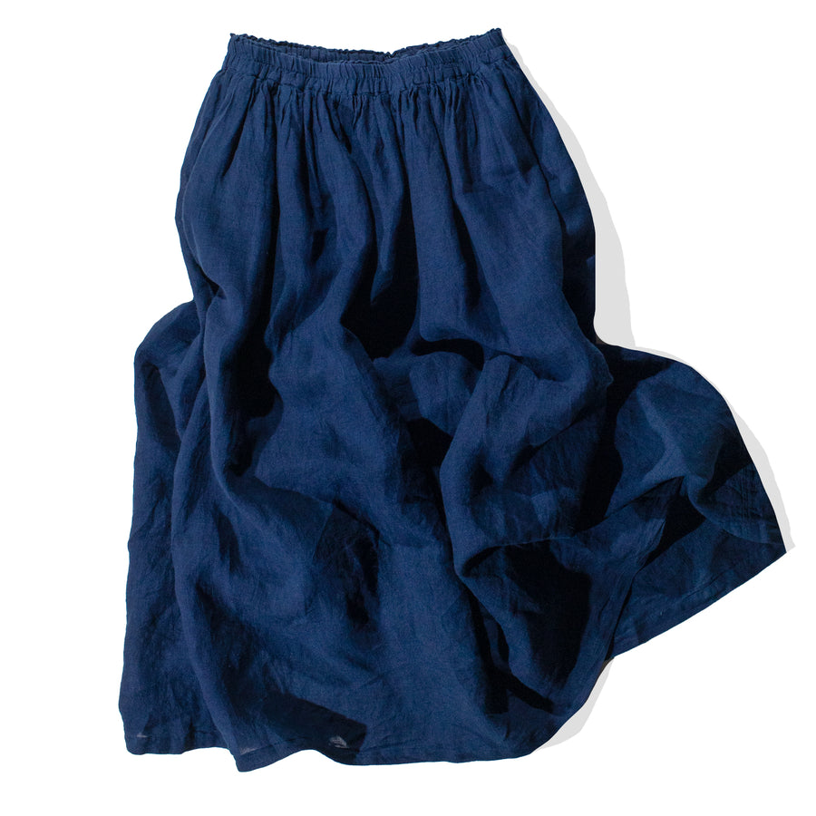 Ichi Antiquités Woven Linen Skirt in Indigo Dark