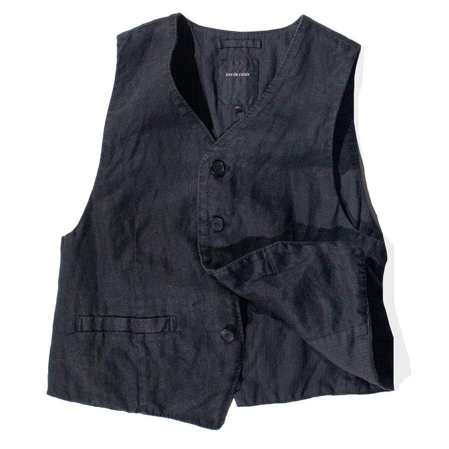 Pas de Calais Linen Twill V-neck Vest in Black