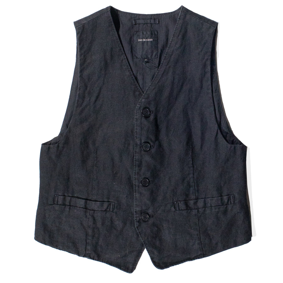 Pas de Calais Linen Twill V-neck Vest in Black