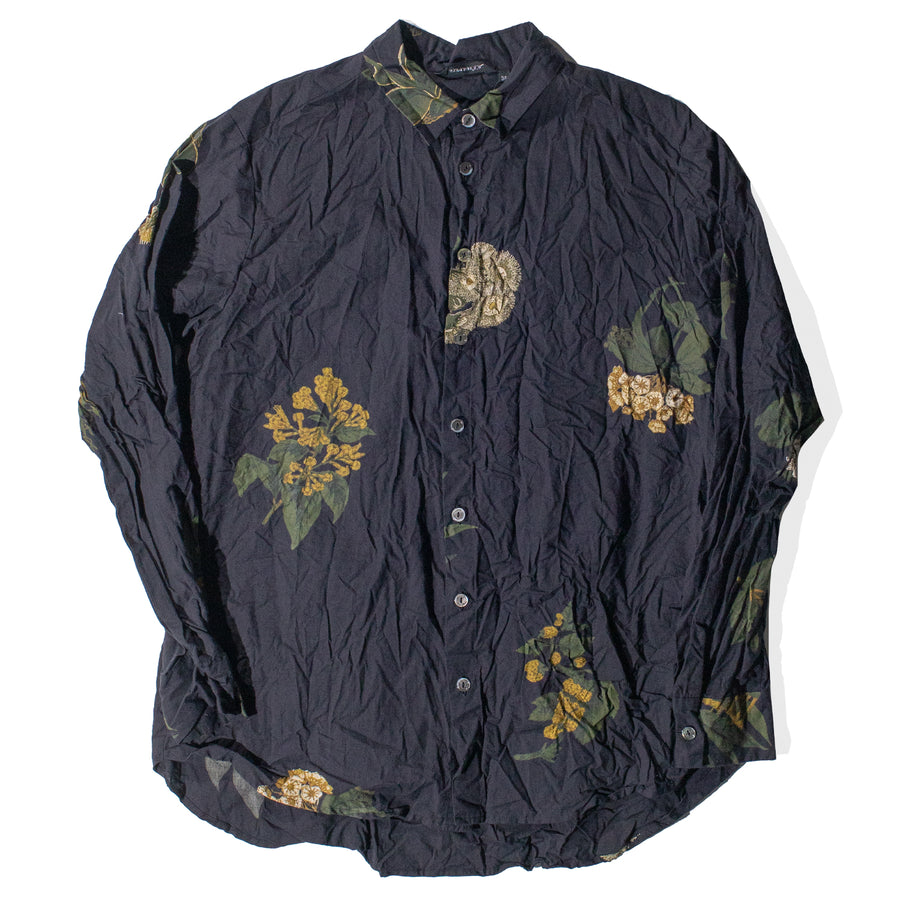 Pas de Calais Summer Botanical Print Blouse in Black