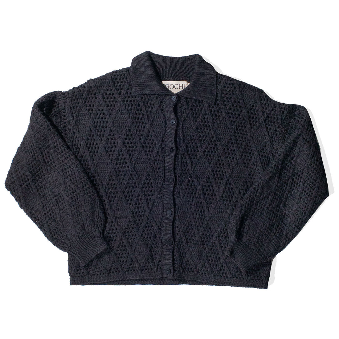 Proche Argyle Polo Cardigan in Black