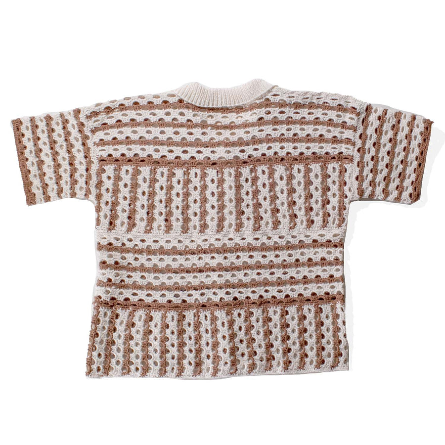 Proche Striped Open Crochet Polo in Cocoa