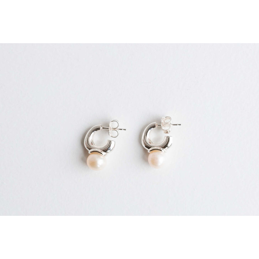 Sapir Bachar Pearl Huggies in Sterling Silver