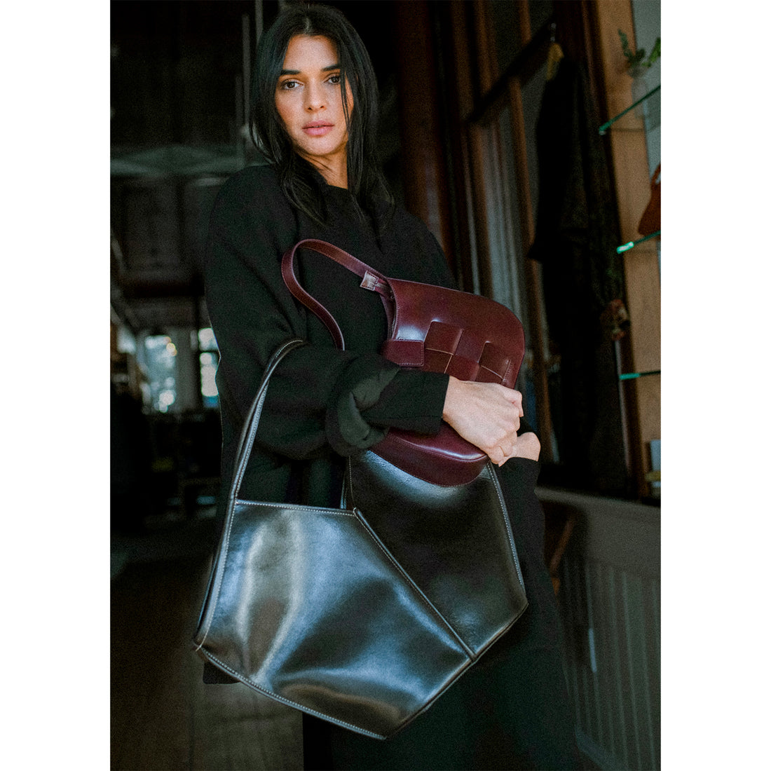 Hereu Calella Leather Tote in Ebony