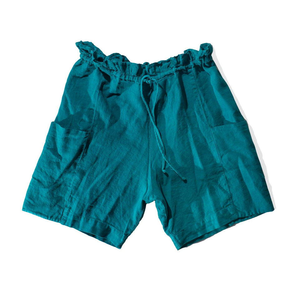 Black Crane Parachute Shorts in Peacock Linen