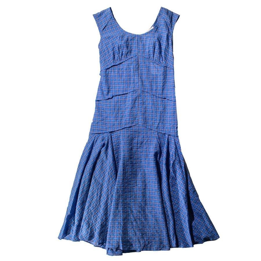 Caron Callahan Hailey Dress in Mini Cotton Blue Gauze Plaid