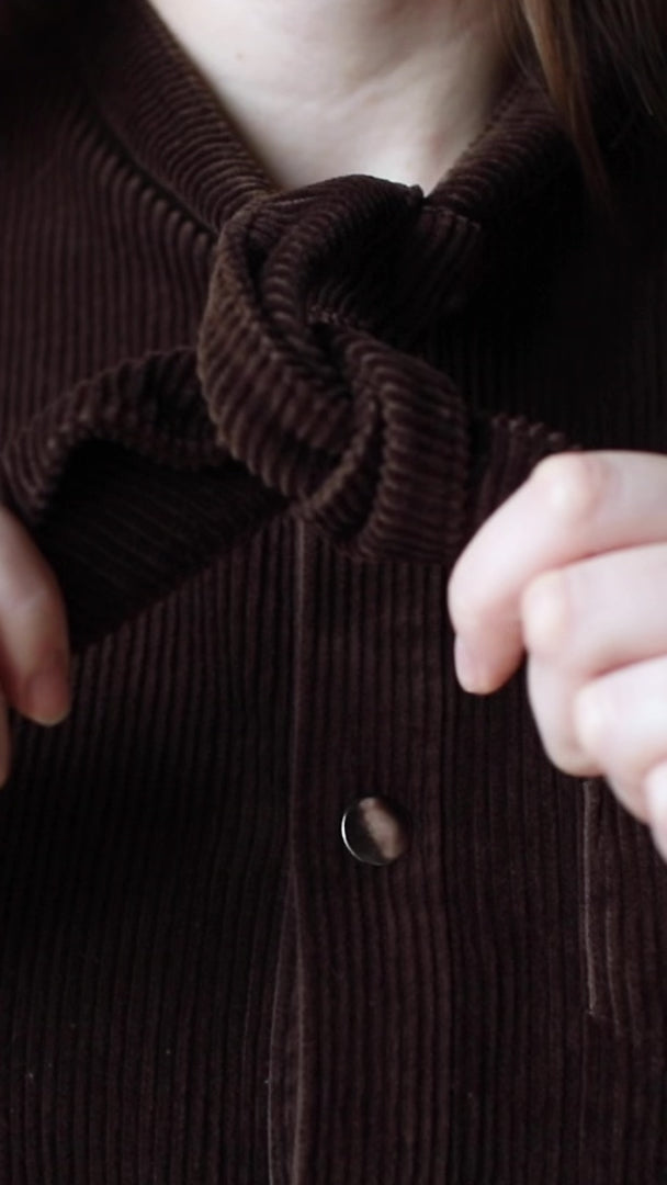 Carleen Emma Bow Shirt in Walnut Corduroy