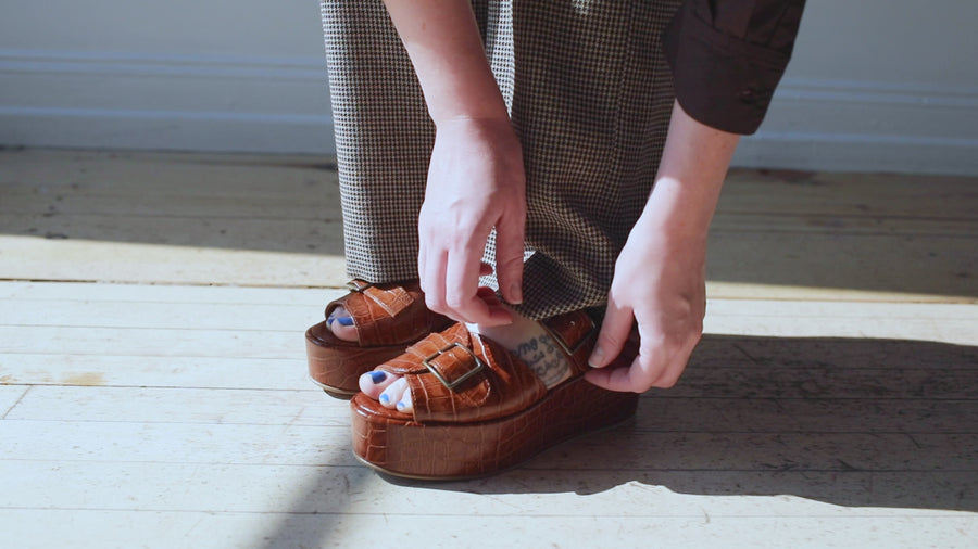 Caron Callahan Margaret Platform in Cognac Embossed Leather