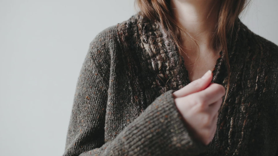 Correll Correll Wool Strand Sweater in Gray/Brown Donegal