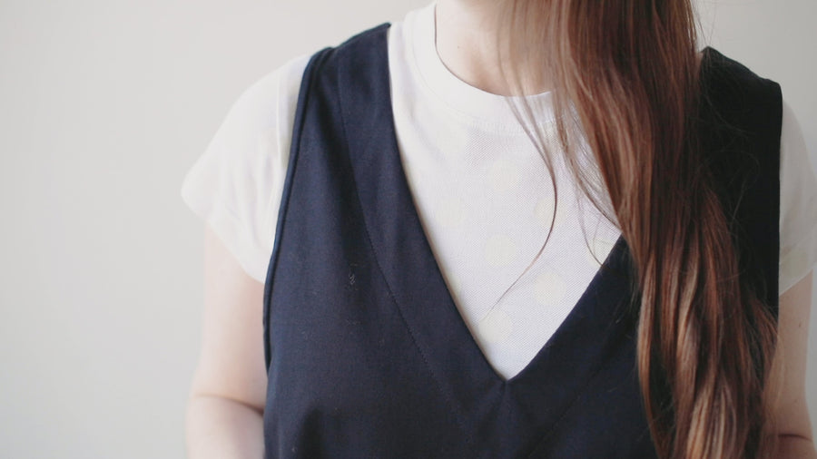 ICHI Woven Cotton Dress in Navy