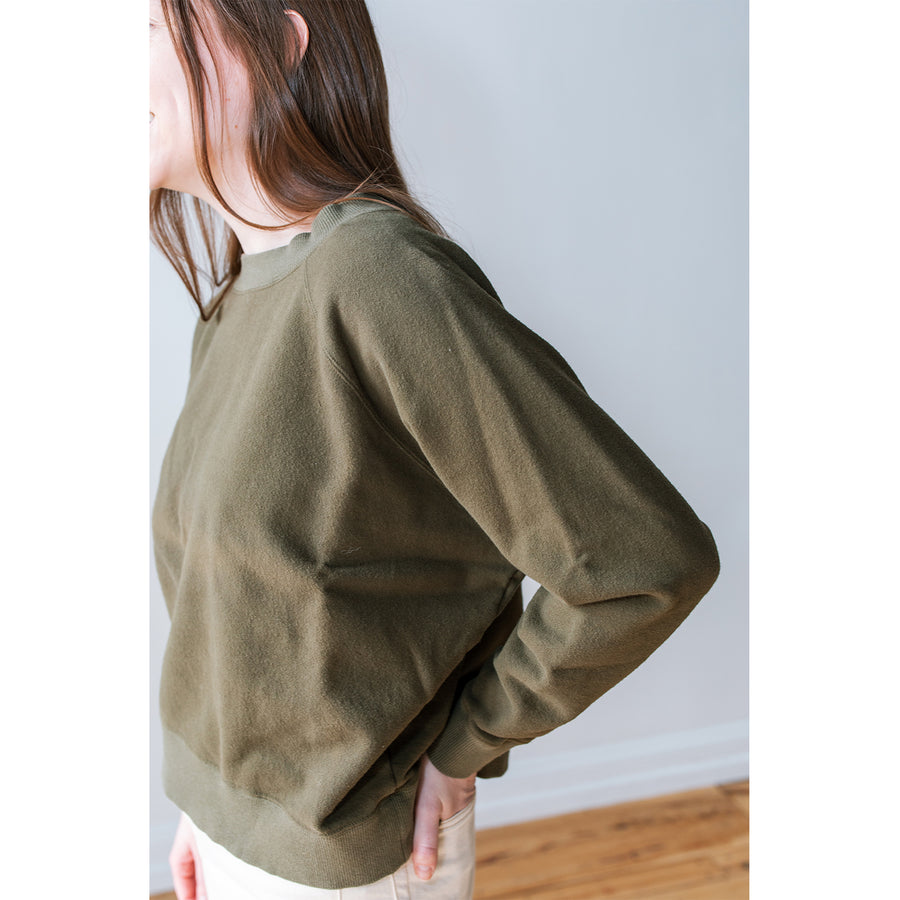 JUDITH Boxy Raglan Crew in Olive Green