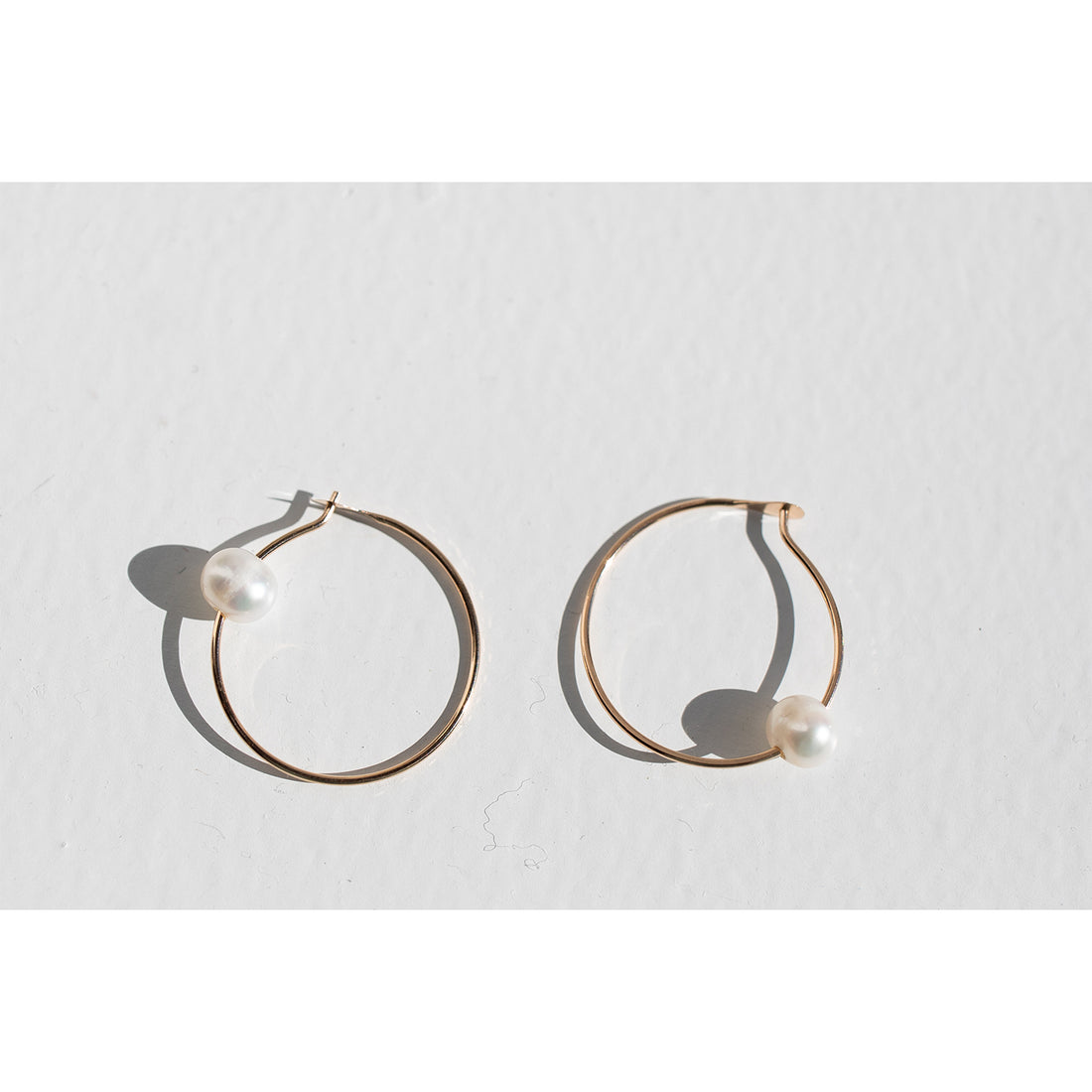 Melissa Joy Manning Large 14K Gold Hoops with Floating Single Pearl